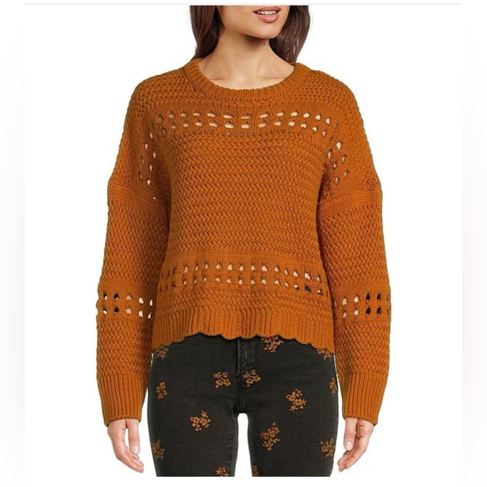 Talisman- Cropped Open Weave Scalloped Ribbed Hem Ryder Sweater